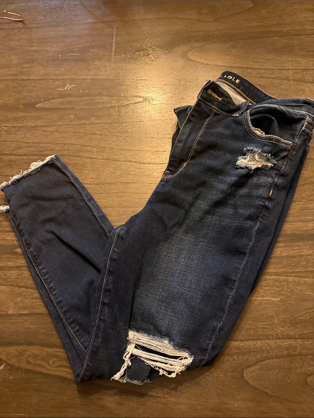 American Eagle Outfitters Dark Blue Distressed Ankle Jeans